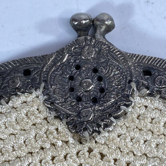 Vintage Christiana Brand Handbag Purse Ribbon Embroidered Chain Strap Ivory - Picture 3 of 16